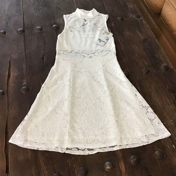 Show Me Your MuMu Alexa Mock Neck Lace Dress White Size Small - Picture 4 of 11